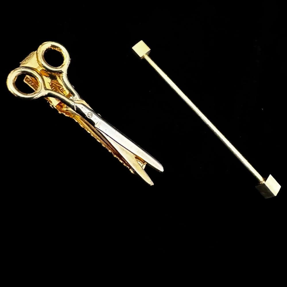 Lot of 2 Gold Tone Scissor Tie Clip Square End Collar Bar Pin Set